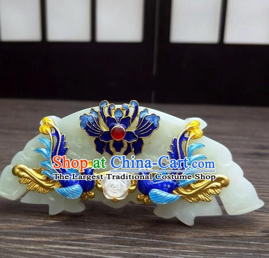 Traditional Chinese Ancient Queen Hanfu Jade Hair Comb Cloisonne Hairpins Handmade Wedding Hair Accessories for Women