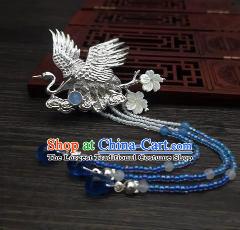 Traditional Chinese Ancient Palace Crane Brooch Handmade Hanfu Tassel Breastpin Pendant for Women