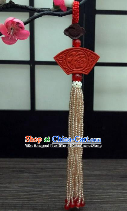 Traditional Chinese Ancient Cinnabar Brooch Handmade Hanfu Palace Breastpin Tassel Pendant for Women
