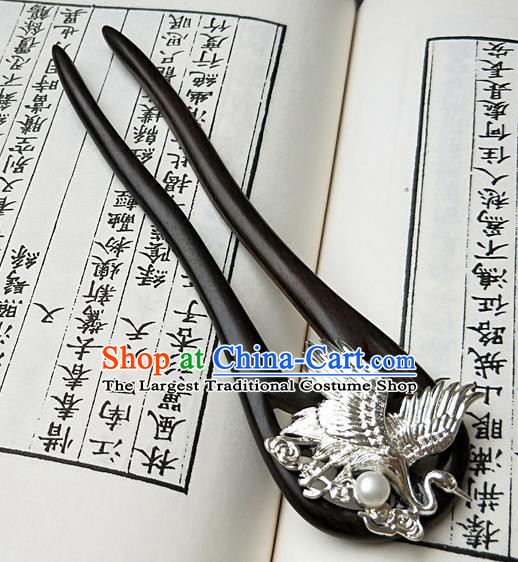 Traditional Chinese Ancient Queen Hanfu Rosewood Hair Clip Crane Hairpins Handmade Wedding Hair Accessories for Women