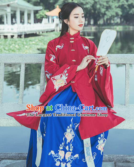 Chinese Ming Dynasty Court Princess Historical Costume Traditional Ancient Wedding Embroidered Hanfu Dress for Women