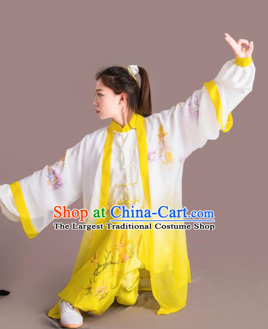 Traditional Chinese Martial Arts Embroidered Yellow Costume Professional Tai Chi Competition Kung Fu Uniform for Women
