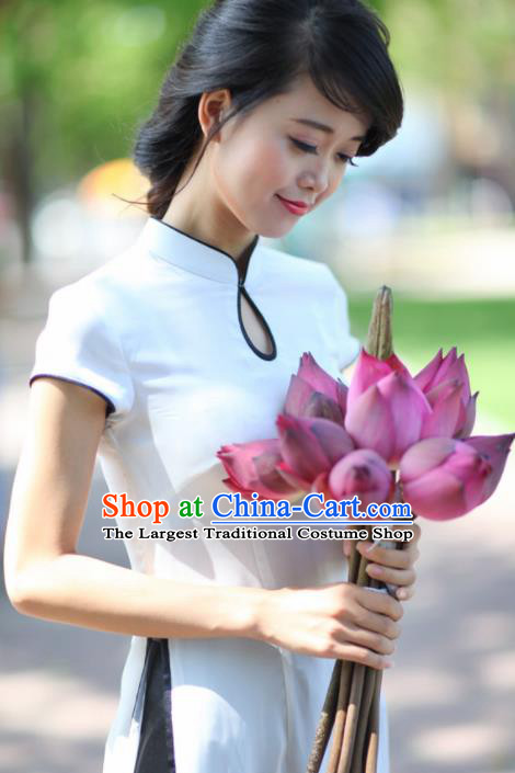 Vietnam Traditional National Costume White Ao Dai Dress Asian Vietnamese Cheongsam for Women