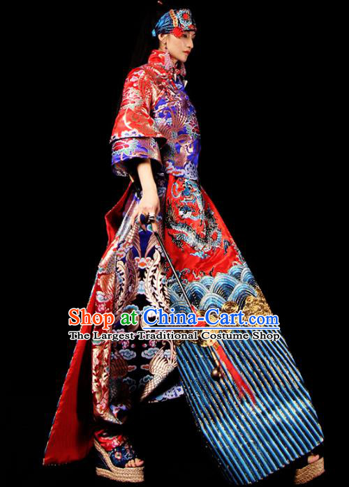 Chinese National Costume Traditional Tang Suit Brocade Qipao Dress for Women