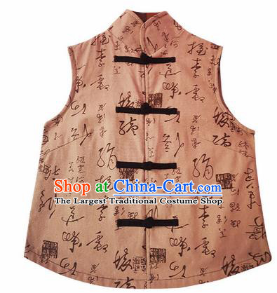 Chinese Traditional National Costume Brown Brocade Vest Tang Suit Embroidered Waistcoat for Women