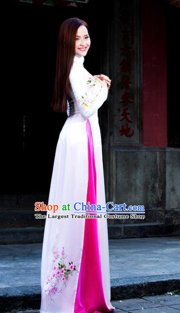 Vietnam Traditional Court Costume White Ao Dai Dress Asian Vietnamese Cheongsam for Women