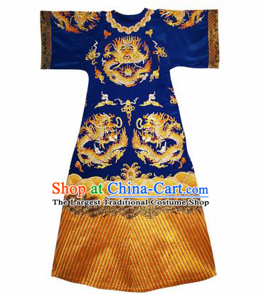 Chinese Traditional Catwalks Costume National Embroidered Royalblue Cheongsam Tang Suit Qipao Dress for Women