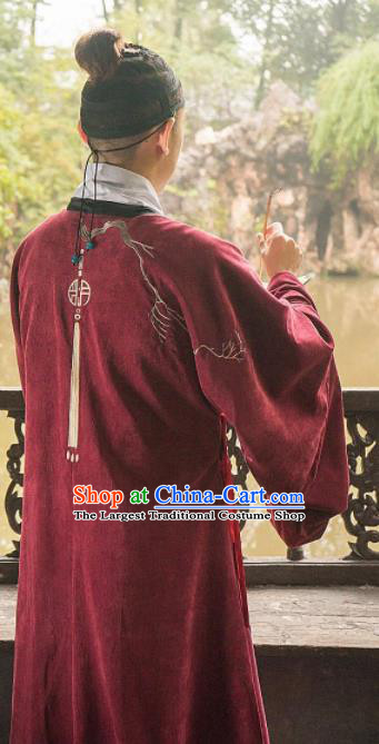 Chinese Traditional Ming Dynasty Historical Costume Ancient Taoist Priest Embroidered Red Robe for Men