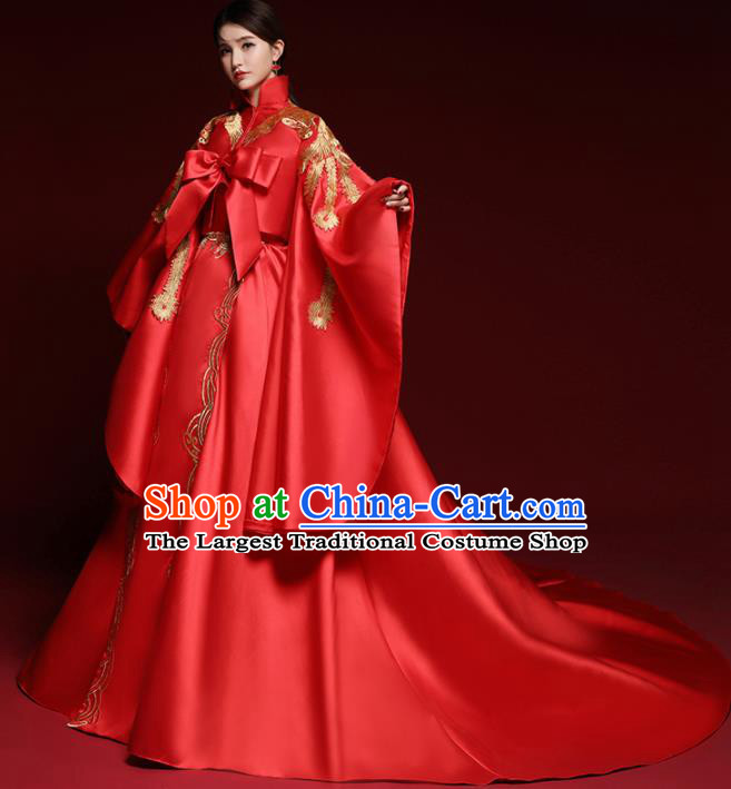 Chinese Traditional Wedding Red Costume Ancient Bride Xiu He Suit Embroidered Dress for Women