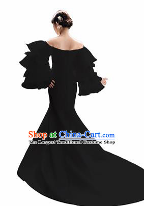 Top Grade Catwalks Black Trailing Full Dress Modern Dance Party Compere Embroidered Phoenix Costume for Women