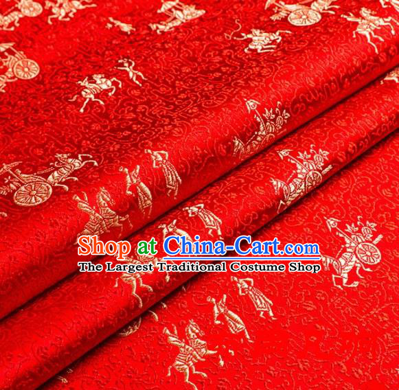 Asian Chinese Traditional Vehicles Pattern Red Brocade Cheongsam Silk Fabric Chinese Fabric Material