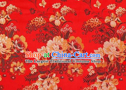 Asian Chinese Traditional Peony Pattern Red Brocade Cheongsam Silk Fabric Chinese Fabric Material