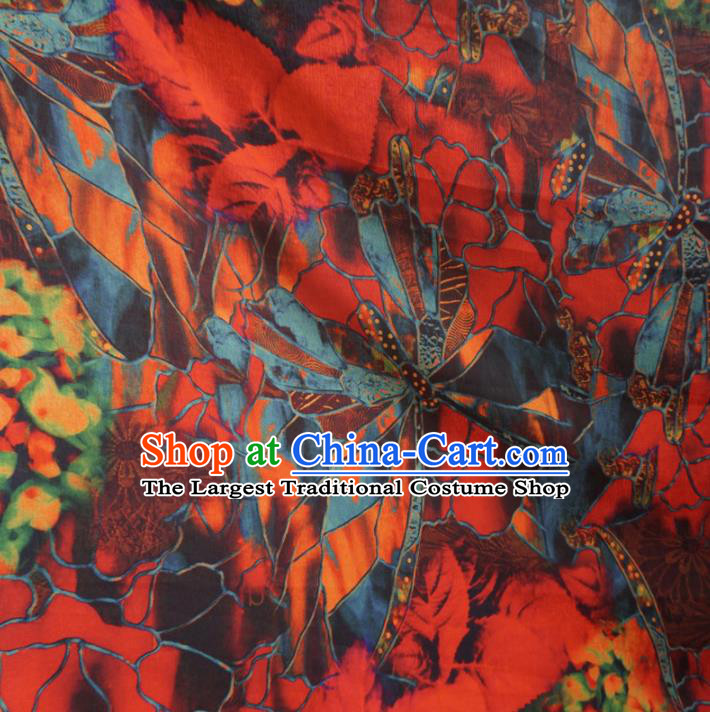 Asian Chinese Traditional Pattern Red Watered Gauze Cheongsam Silk Fabric Chinese Fabric Material