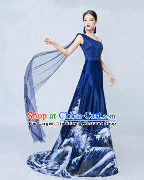 Top Grade Catwalks Costume Chorus Compere Modern Dance Party Royalblue Trailing Full Dress for Women