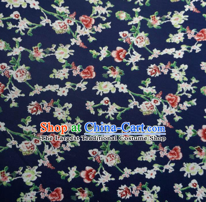 Asian Chinese Traditional Flowers Pattern Design Blue Watered Gauze Cheongsam Silk Fabric Chinese Fabric Material