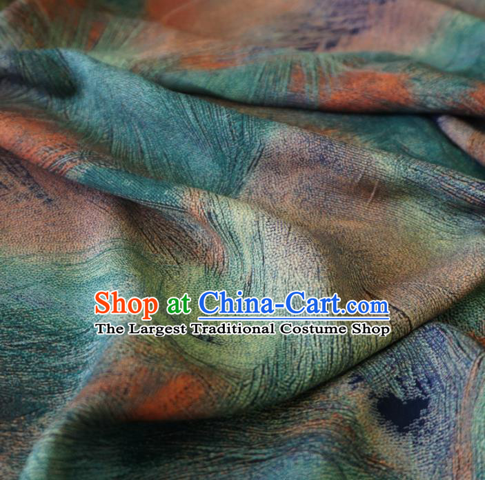 Asian Chinese Traditional Feather Pattern Green Watered Gauze Cheongsam Silk Fabric Chinese Fabric Material