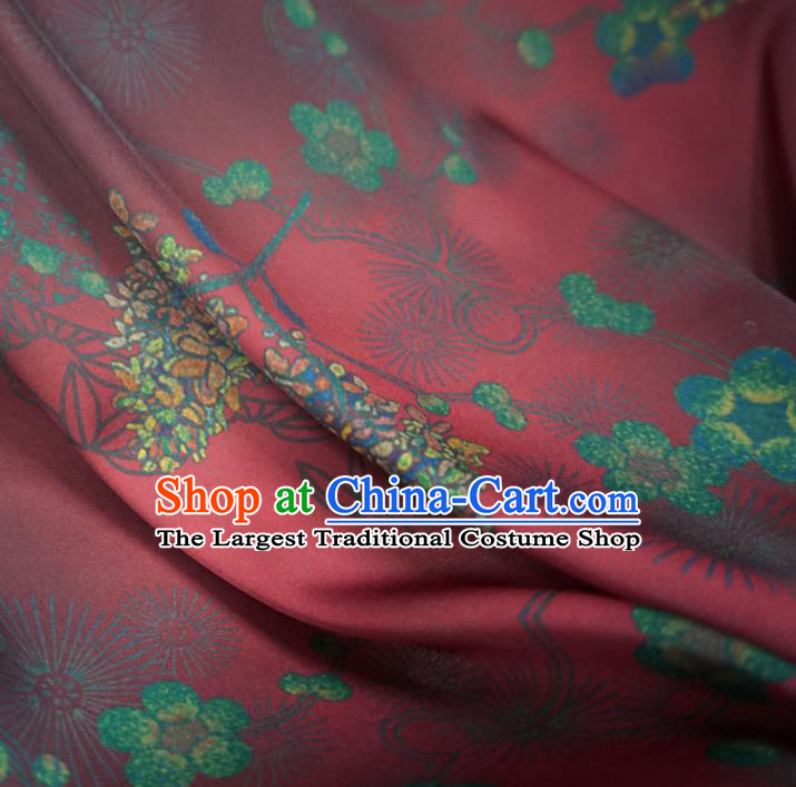 Asian Chinese Traditional Plum Blossom Pattern Design Red Watered Gauze Cheongsam Silk Fabric Chinese Fabric Material