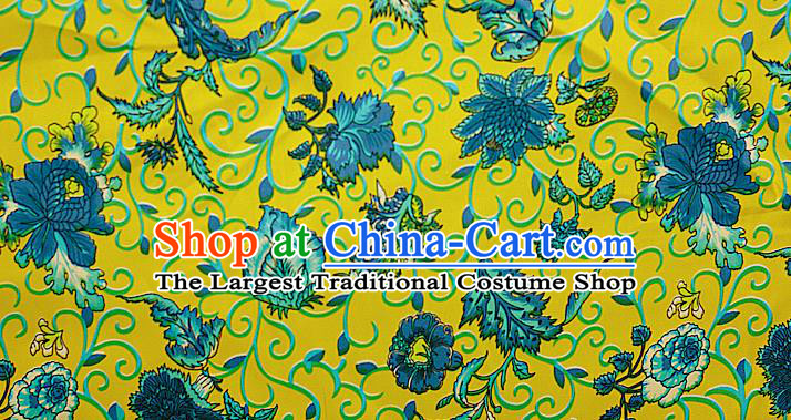 Asian Chinese Traditional Classical Peony Pattern Yellow Brocade Cheongsam Silk Fabric Chinese Satin Fabric Material