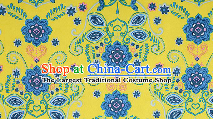 Asian Chinese Traditional Classical Flowers Pattern Yellow Brocade Cheongsam Silk Fabric Chinese Satin Fabric Material