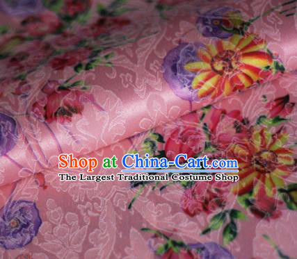 Asian Chinese Classical Daisy Pattern Pink Brocade Cheongsam Silk Fabric Chinese Traditional Satin Fabric Material