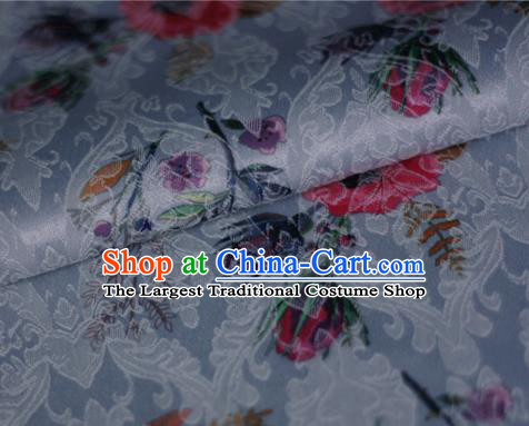 Asian Chinese Classical Rose Pattern Blue Brocade Cheongsam Silk Fabric Chinese Traditional Satin Fabric Material