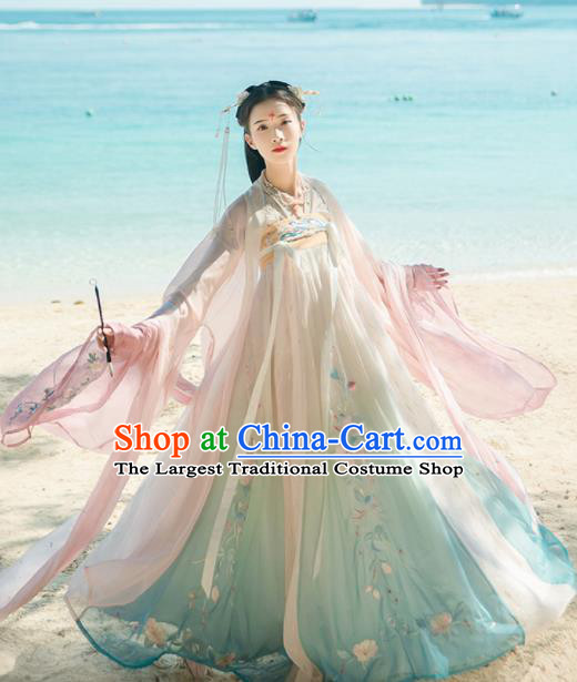 Chinese Ancient Palace Princess Embroidered Hanfu Dress Traditional Tang Dynasty Court Lady Historical Costume for Women