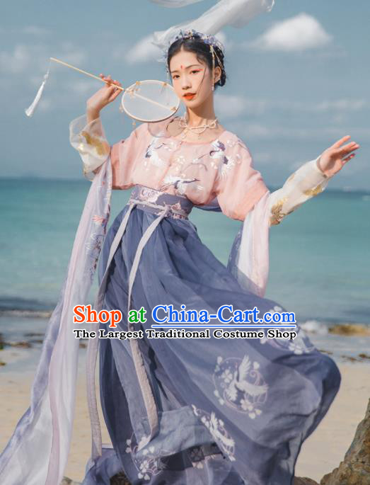 Chinese Ancient Peri Courtesan Embroidered Hanfu Dress Traditional Tang Dynasty Court Historical Costume for Women