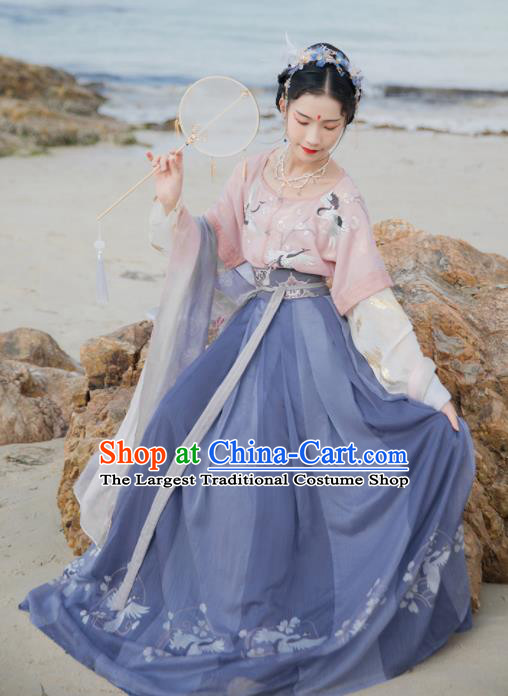 Chinese Ancient Peri Courtesan Embroidered Hanfu Dress Traditional Tang Dynasty Court Historical Costume for Women