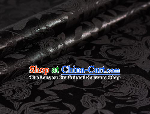 Chinese Classical Epiphyllum Pattern Design Black Brocade Cheongsam Silk Fabric Chinese Traditional Satin Fabric Material