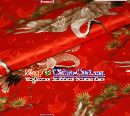 Chinese Classical Cranes Pattern Design Red Brocade Cheongsam Silk Fabric Chinese Traditional Satin Fabric Material