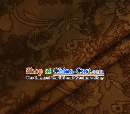 Brown Brocade Chinese Classical Peony Pattern Design Satin Cheongsam Silk Fabric Chinese Traditional Satin Fabric Material