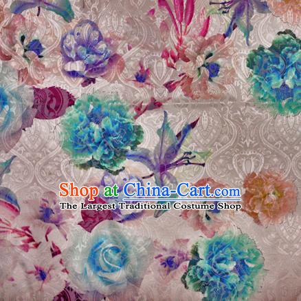 Chinese Classical Green Peony Pattern Design Brocade Satin Cheongsam Silk Fabric Chinese Traditional Satin Fabric Material