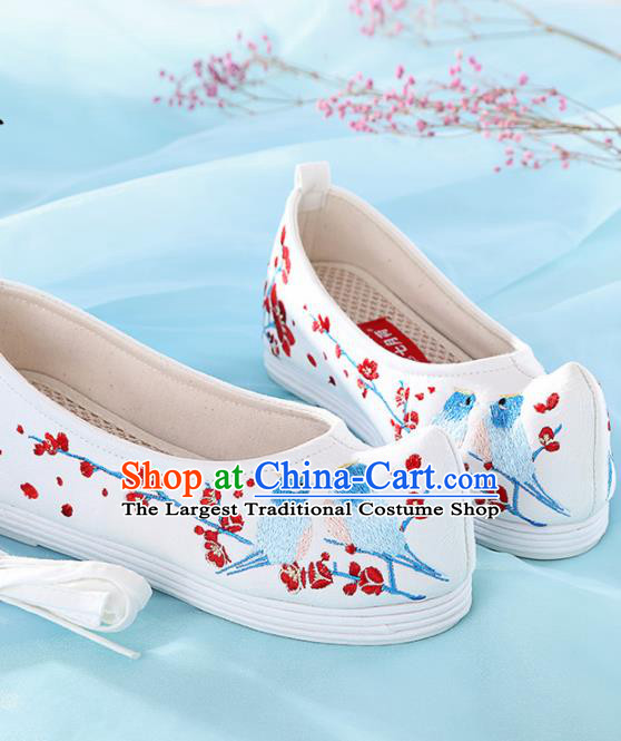 Chinese Traditional Hanfu Shoes Embroidered Plum Blossom Birds Shoes Handmade Ancient Princess Shoes for Women