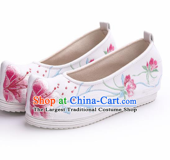 Chinese Traditional Hanfu Shoes Embroidered Peach Blossom White Shoes Handmade Ancient Princess Shoes for Women