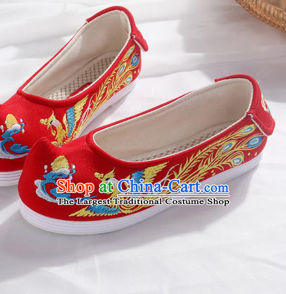 Chinese Traditional Hanfu Cloth Shoes Embroidered Phoenix Red Shoes Handmade Ancient Princess Shoes for Women