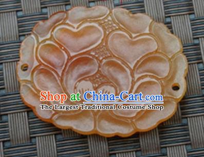 Handmade Chinese Ancient Yellow Jade Carving Peony Pendant Traditional Jade Craft Jewelry Accessories