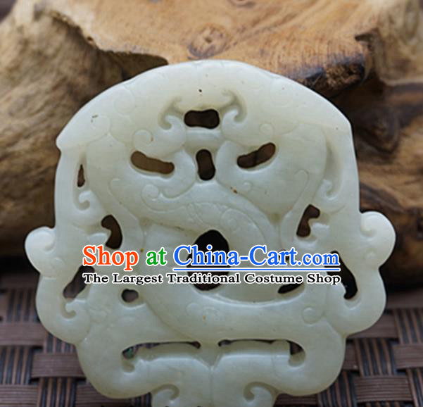 Chinese Handmade Jade Craft Jewelry Accessories Traditional Carving Dragon Jade Pendant