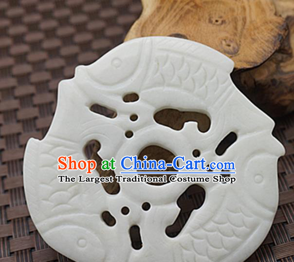 Chinese Handmade Jade Craft Jewelry Accessories Traditional Carving Carps Jade Pendant