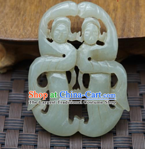 Chinese Handmade Carving Peri Jade Pendant Traditional Jade Craft Jewelry Accessories