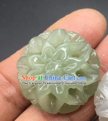 Chinese Handmade Carving Peony Green Jade Pendant Traditional Jade Craft Jewelry Accessories
