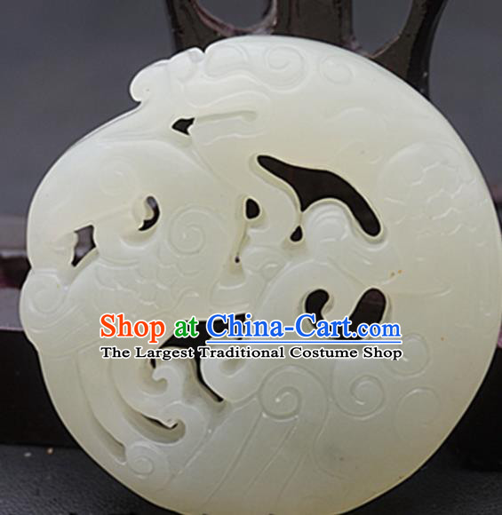 Chinese Handmade Carving Dragon White Jade Pendant Traditional Jade Craft Jewelry Accessories