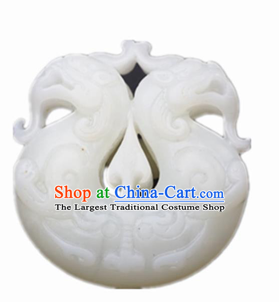 Chinese Handmade Carving Double Dragons White Jade Pendant Traditional Jade Craft Jewelry Accessories