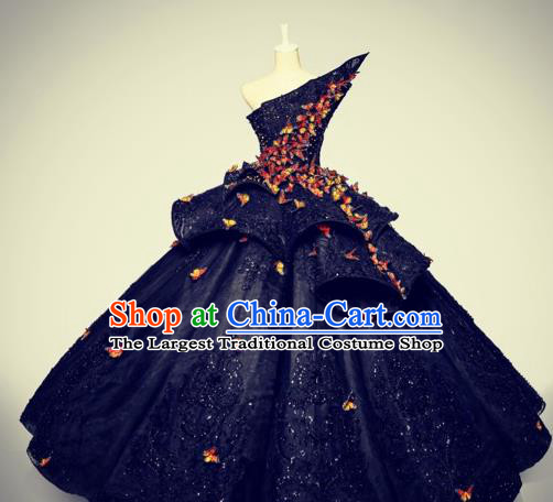 Handmade Modern Fancywork Stage Show Court Black Full Dress Halloween Cosplay Queen Fancy Ball Costume for Women