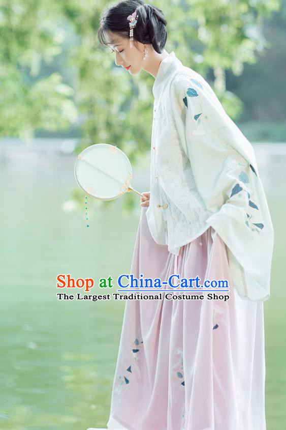 Asian Chinese Ancient Nobility Feminist Embroidered Hanfu Dress Traditional Ming Dynasty Young Lady Historical Costume for Women