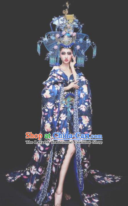Traditional Chinese Cosplay Queen Navy Costume Stage Show Modern Fancywork Dress for Women
