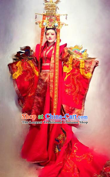 Traditional Chinese Cosplay Queen Costume Stage Show Modern Fancywork Red Dress for Women