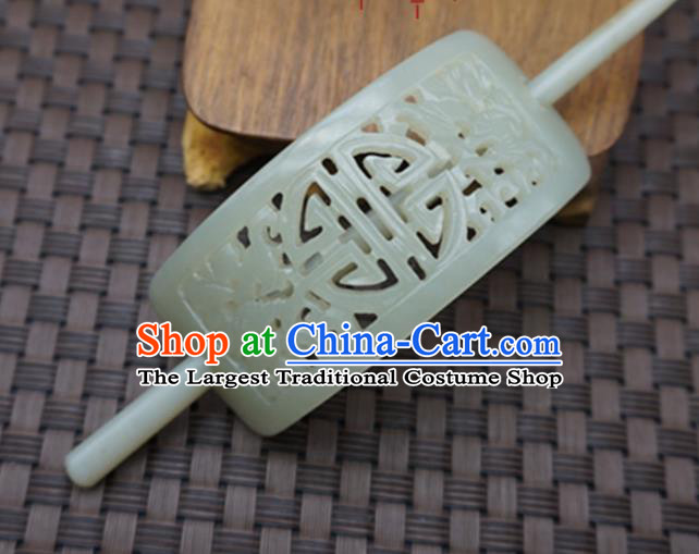 Chinese Handmade Jade Hairpins Ancient Carving White Jade Hair Crown Hair Accessories for Women for Men