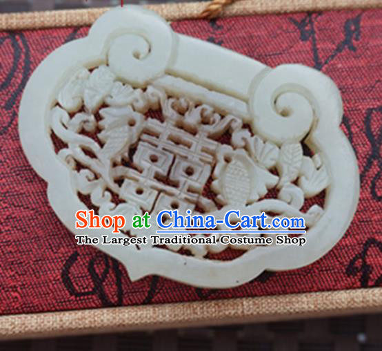 Chinese Handmade Jewelry Accessories Carving Longevity Lock Jade Pendant Ancient Traditional Jade Craft Decoration