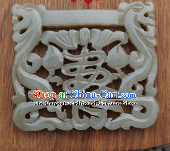 Chinese Handmade Jewelry Accessories Carving Longevity Jade Pendant Ancient Traditional Jade Craft Decoration