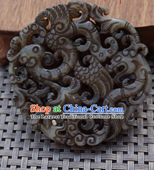 Chinese Handmade Jewelry Accessories Carving Dragon Phoenix Jade Pendant Ancient Traditional Jade Craft Decoration